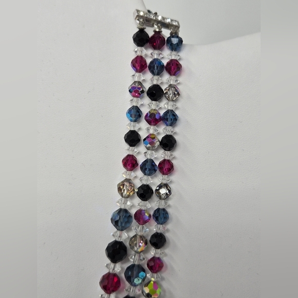 VINTAGE LAGUNA AB CRYSTAL TRIPLE STRAND DEMI PARURE NECKLACE BRACELET JEWELRY - Picture 4 of 16